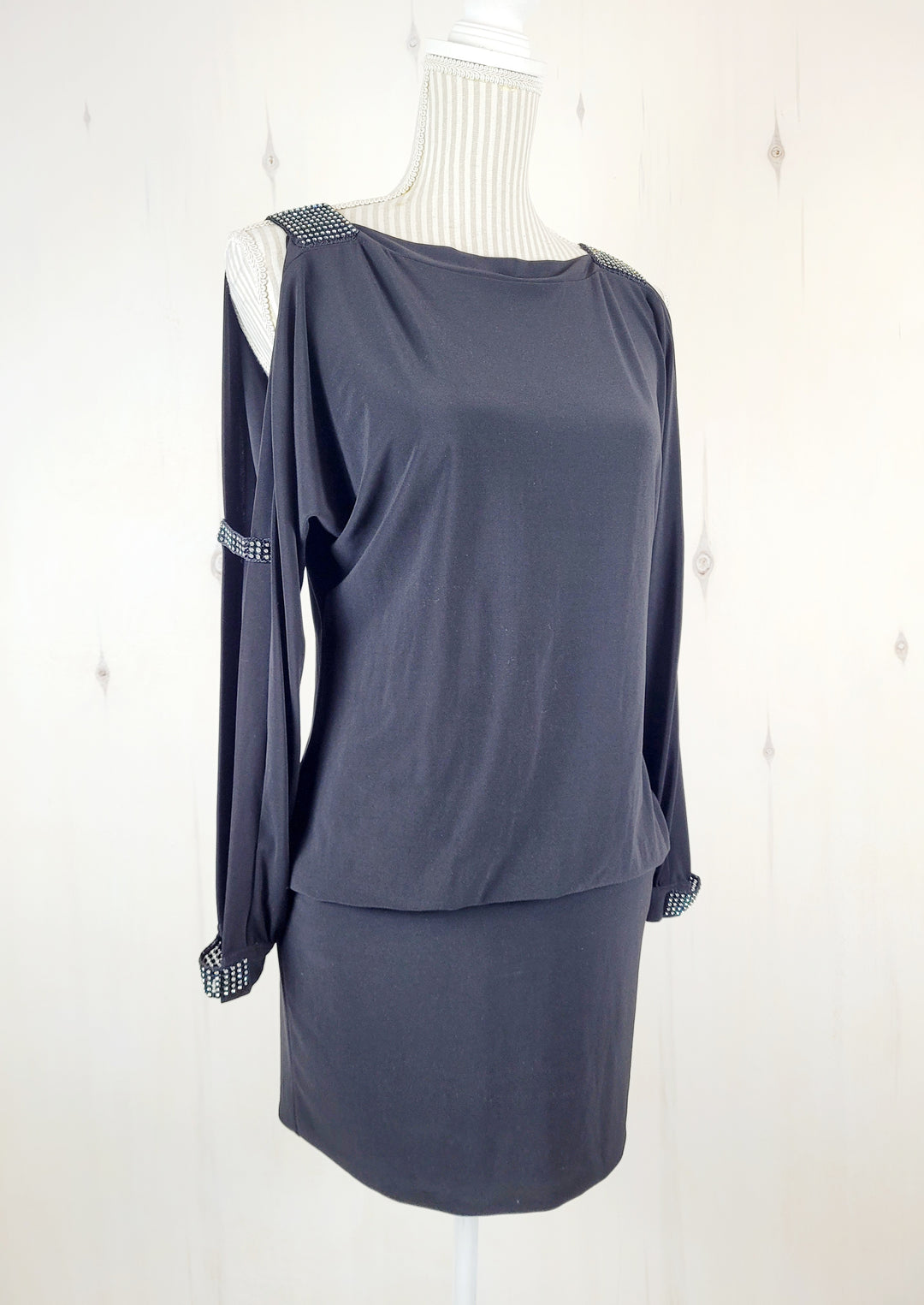 JOSEPH RIBKOFF BLACK DRESS WITH EMBELISHMENTS LADIES SIZE 10 PRE-LOVED