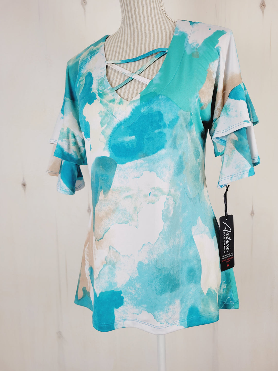 ARTEX TEAL/WHITE TOP LADIES MEDIUM PRE-LOVED