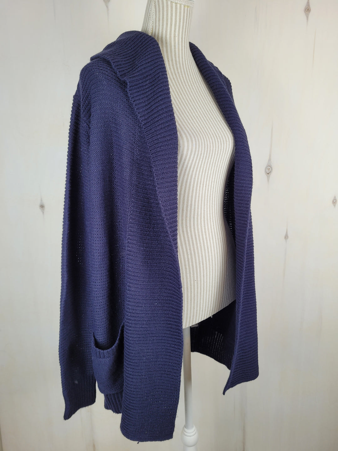 ARDENES NAVY LONG CARDIGAN SWEATER WITH HOOD LADIES LARGE PRE-LOVED
