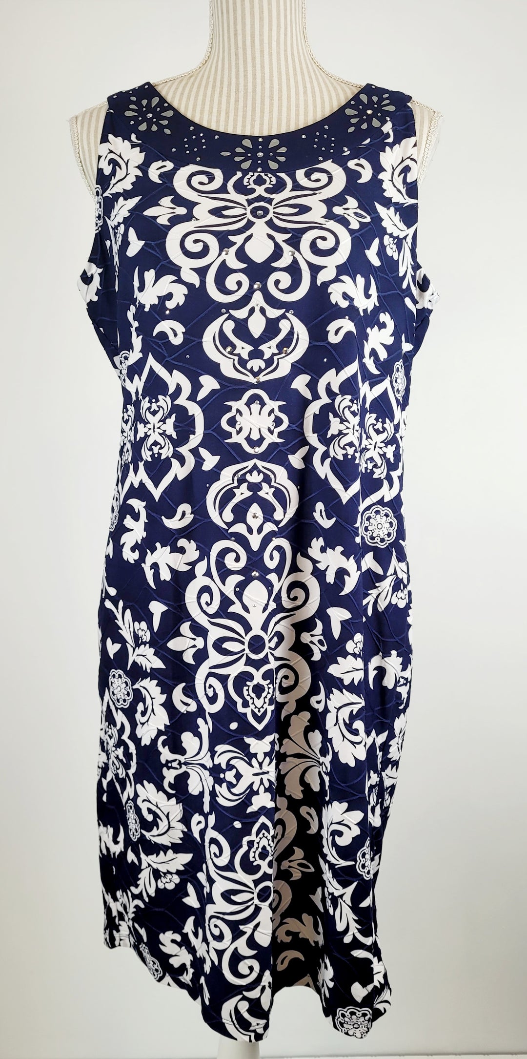 TANJAY BLUE & WHITE DRESS SIZE 12 PRE-LOVED
