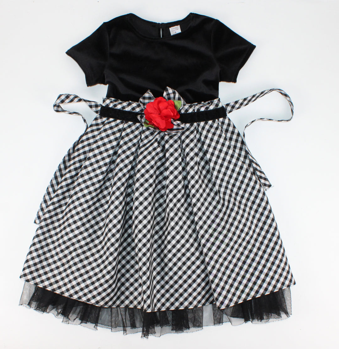 MARC & MADDIE BLACK VELOUR & PLAID DRESS 4Y PRE-LOVED
