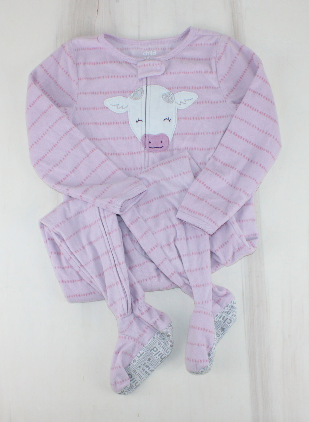 CARTERS COW PINK FLEECE FOOTIES 4Y PRE-LOVED