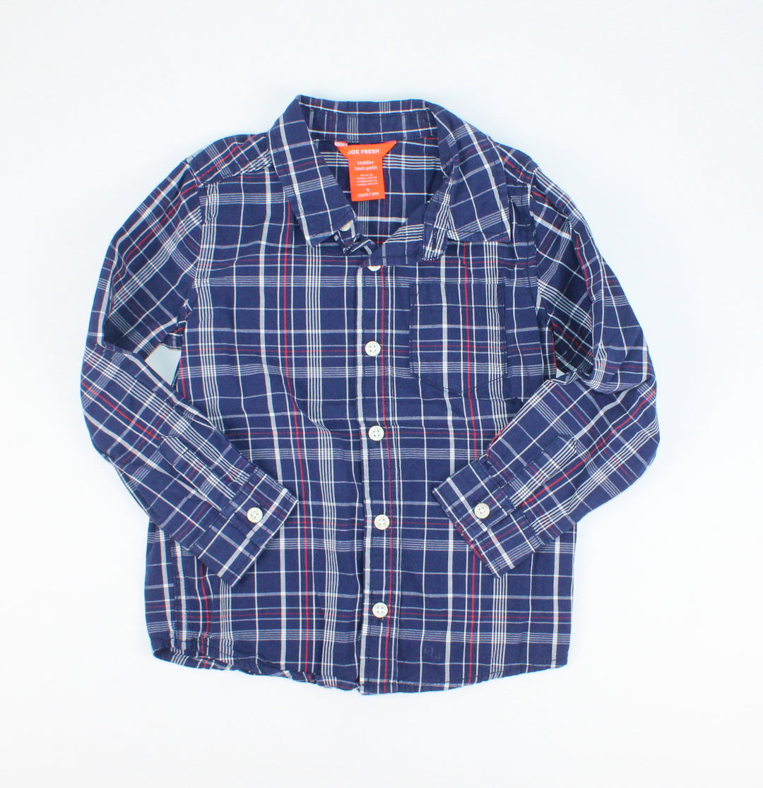 JOE FRESH PLAID TOP BLUE 5Y PRE-LOVED