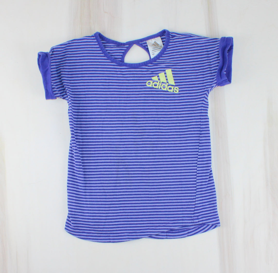 ADIDAS PURPLE STRIPED TOP 5Y PRE-LOVED