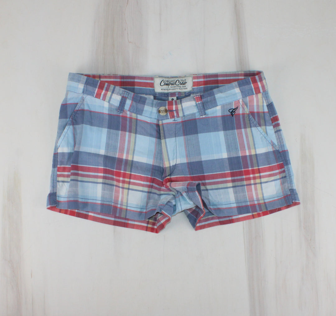 CAMPUS CREW BLUE/MULTI COLOUR PLAID SHORTS LADIES SIZE 8 PRE-LOVED