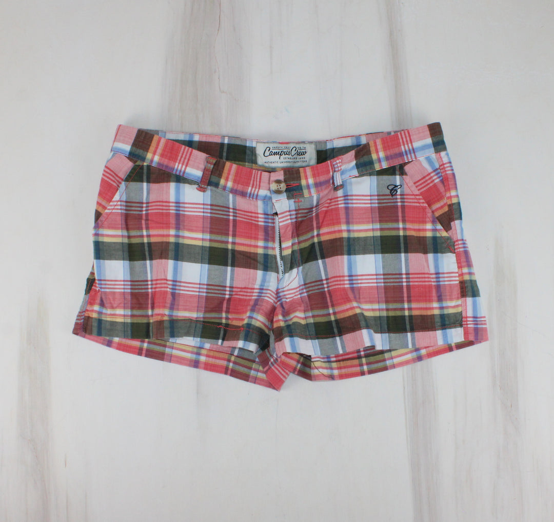 CAMPUS CREW PINK/MULTI COLOUR STRIPED SHORTS LADIES SIZE 8 PRE-LOVED