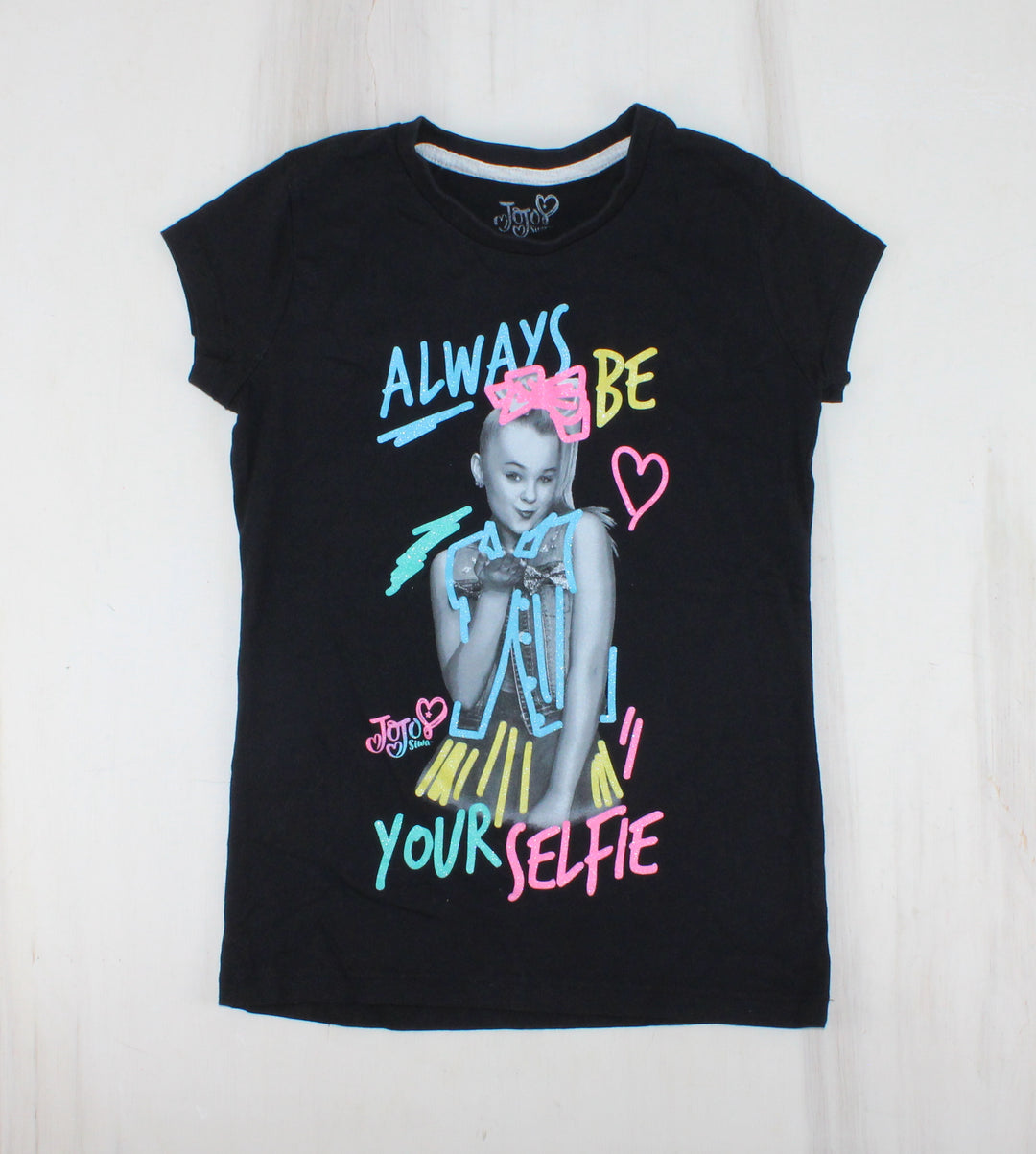 JO JO SIWA BLACK TSHIRT 7/8Y PRE-LOVED