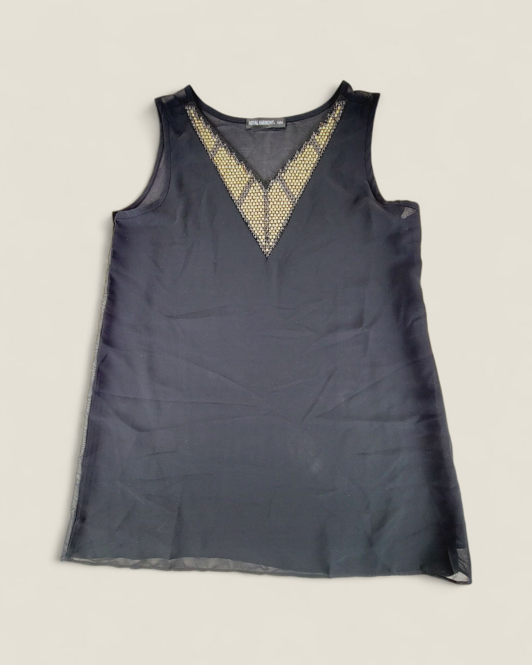 ROYAL HARMONY SHEER BLACK TOP WITH GEMS LADIES MEDIUM PRE-LOVED
