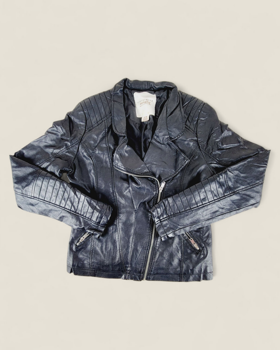 STREETWEAR PLEATHER JACKET LADIES MEDIUM PRE-LOVED