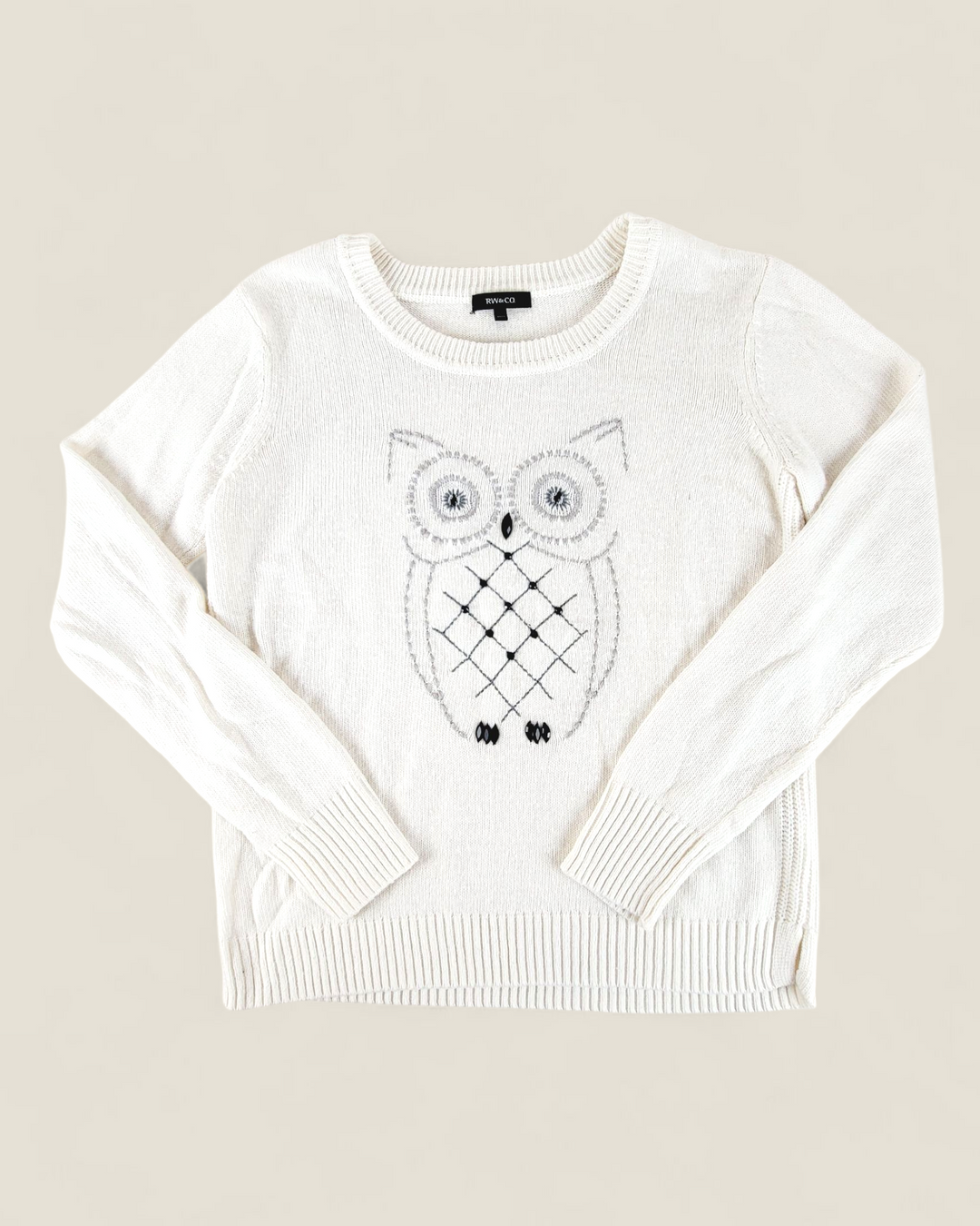 RW & CO WHITE OWL SWEATER LADIES MEDIUM PRE-LOVED