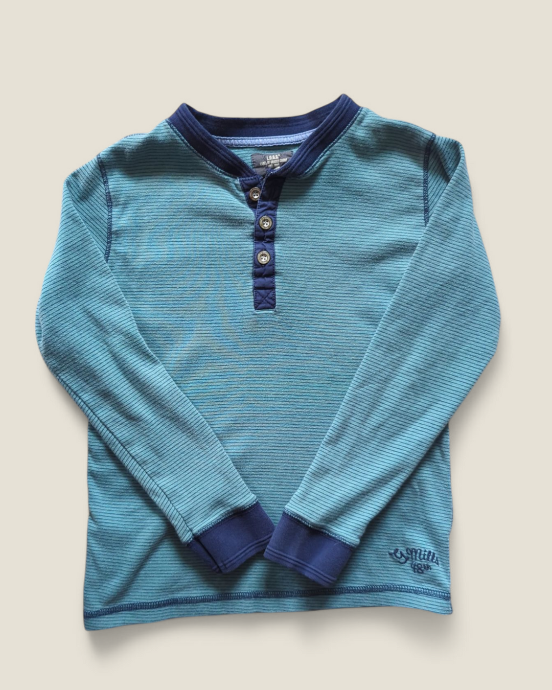H&M GREEN & NAVY STRIPED SHIRT 6-8Y PRE-LOVED