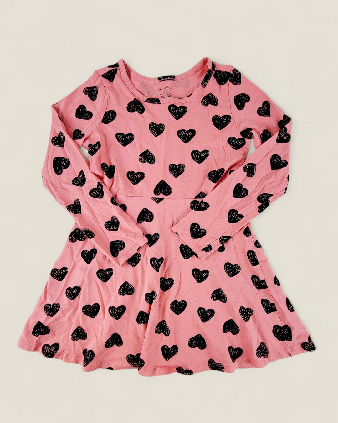 GEORGE PINK & BLACK HEART DRESS GIRLS 6Y PRE-LOVED