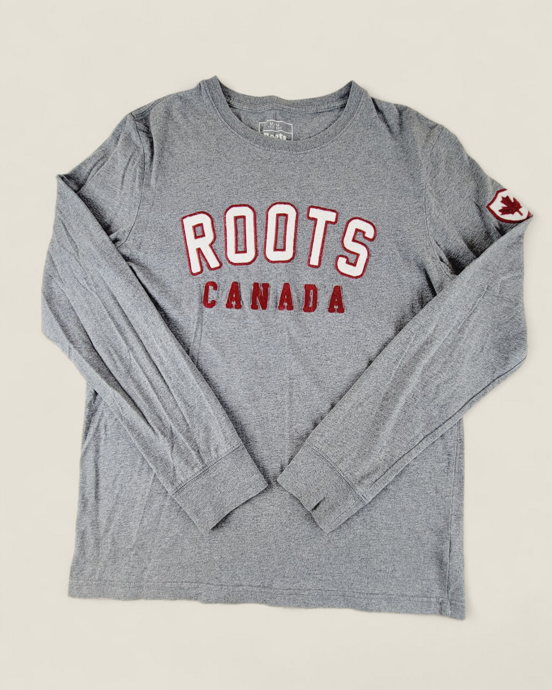 ROOTS GREY LONG SLEEVE TOP MENS MEDIUM PRE-LOVED