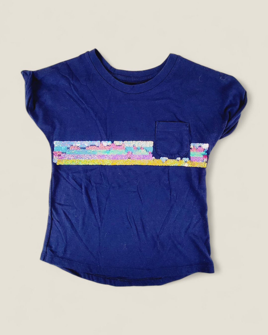GEORGE NAVY SEQUINED TEE GIRLS 4-5Y PRE-LOVED