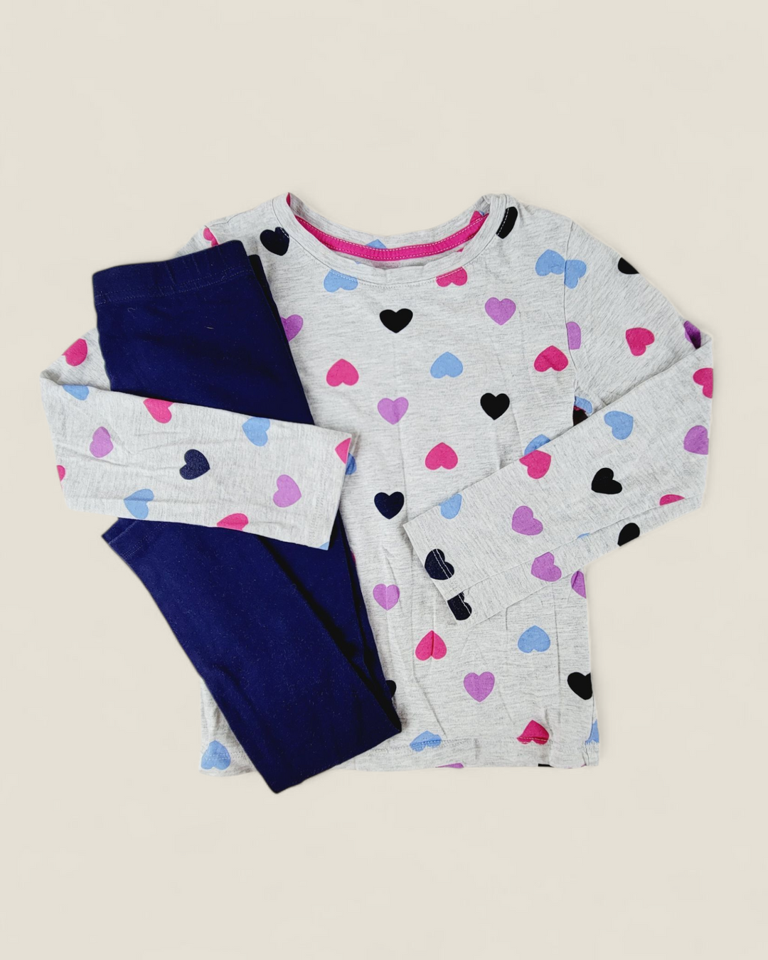 GEORGE GREY TOP WITH HEARTS OUTFIT GIRLS 6Y PRE-LOVED