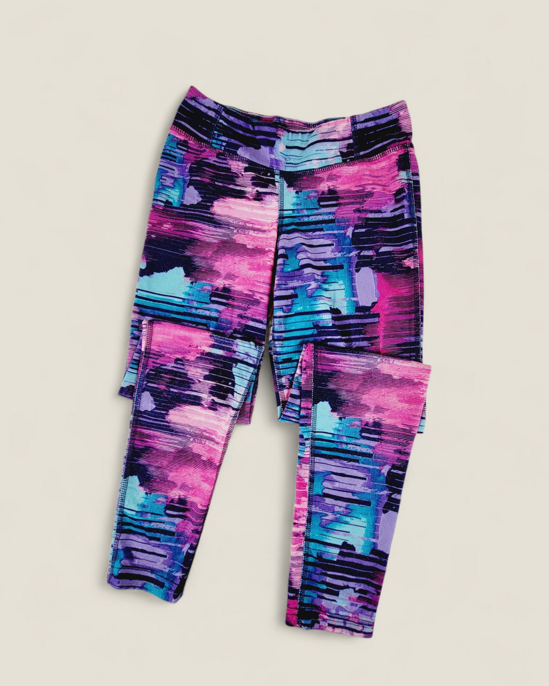 CHAMPION PINK & PURPLE PATTERNED LEGGINGS GIRLS 7-8Y PRE-LOVED