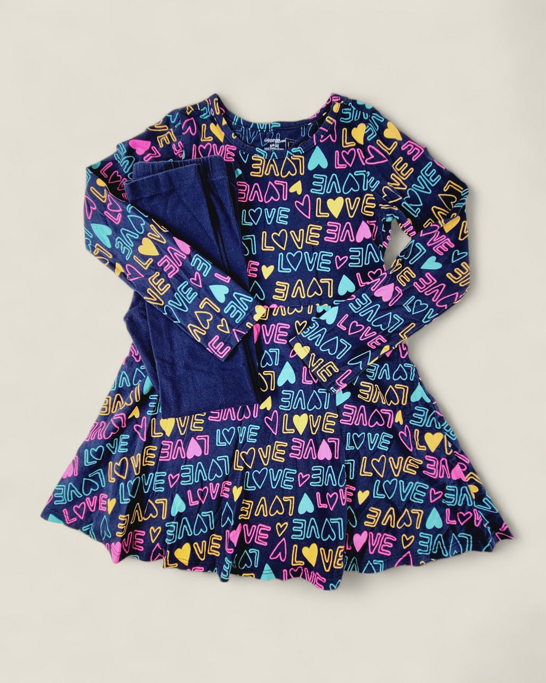 GEORGE NAVY LOVE DRESS WITH LEGGINGS GIRLS 6Y PRE-LOVED