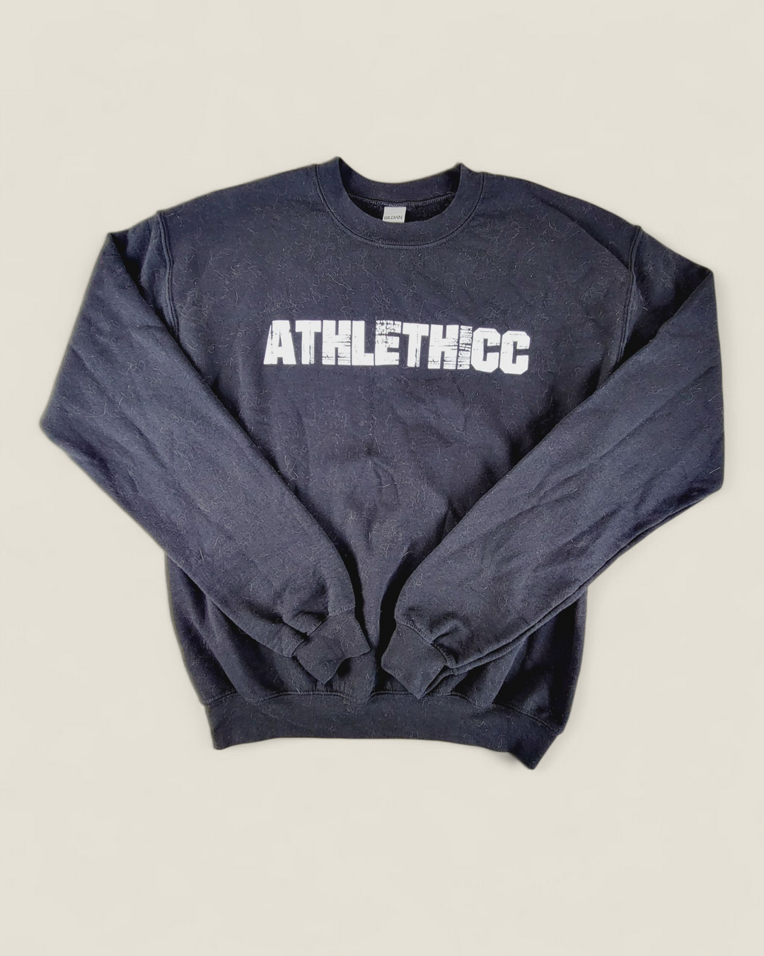 GILDAN "ATHLETHICC" BLACK CREWNECK LADIES MEDIUM PRE-LOVED