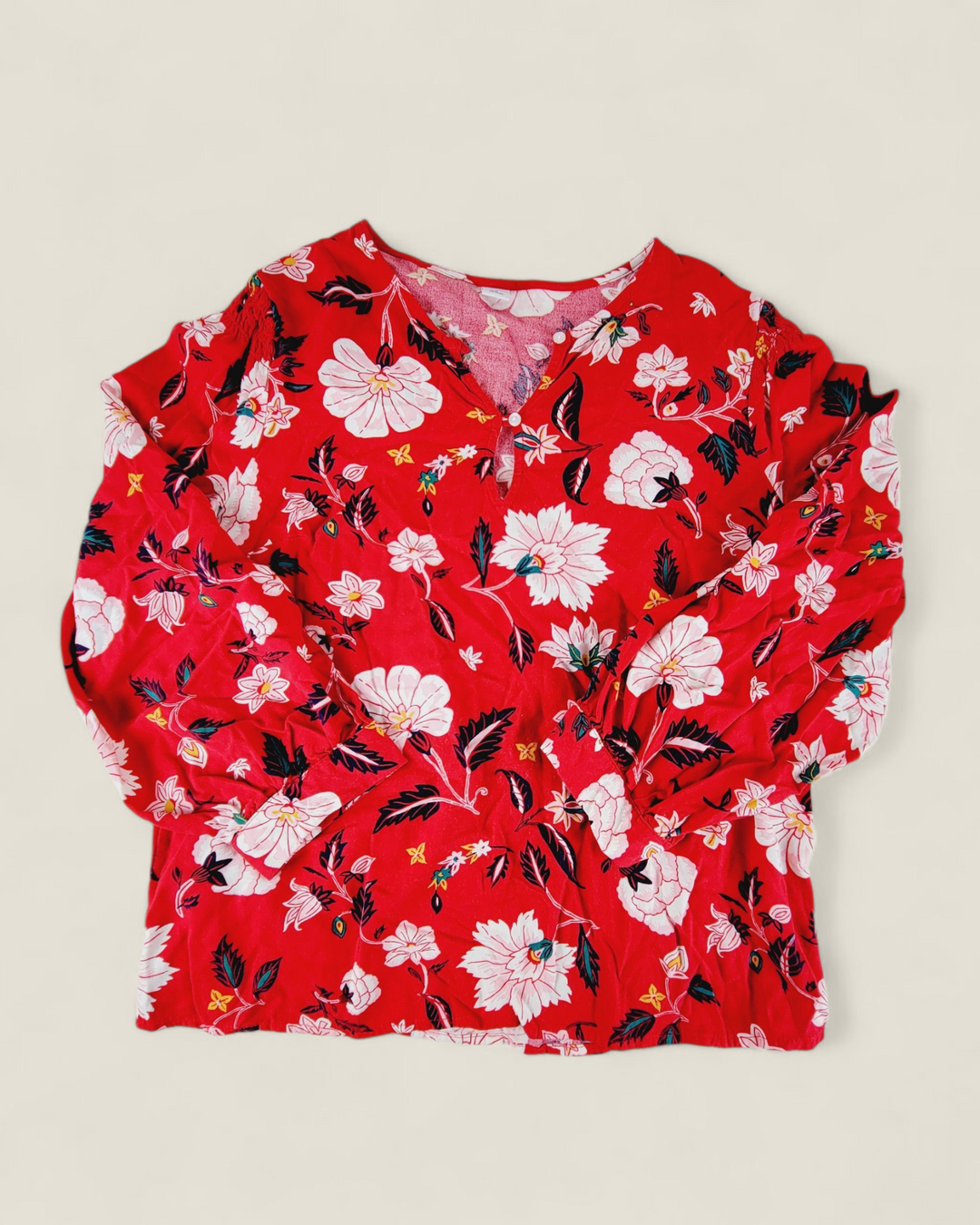 OLD NAVY RED FLORAL TOP LADIES MEDUIM PRE-LOVED