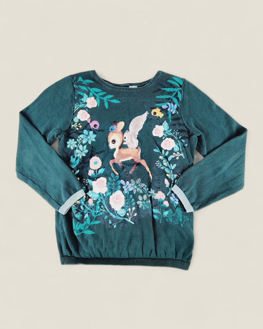 H&M GREEN WOODLAND SWEATER GIRLS 6-8Y PRE-LOVED