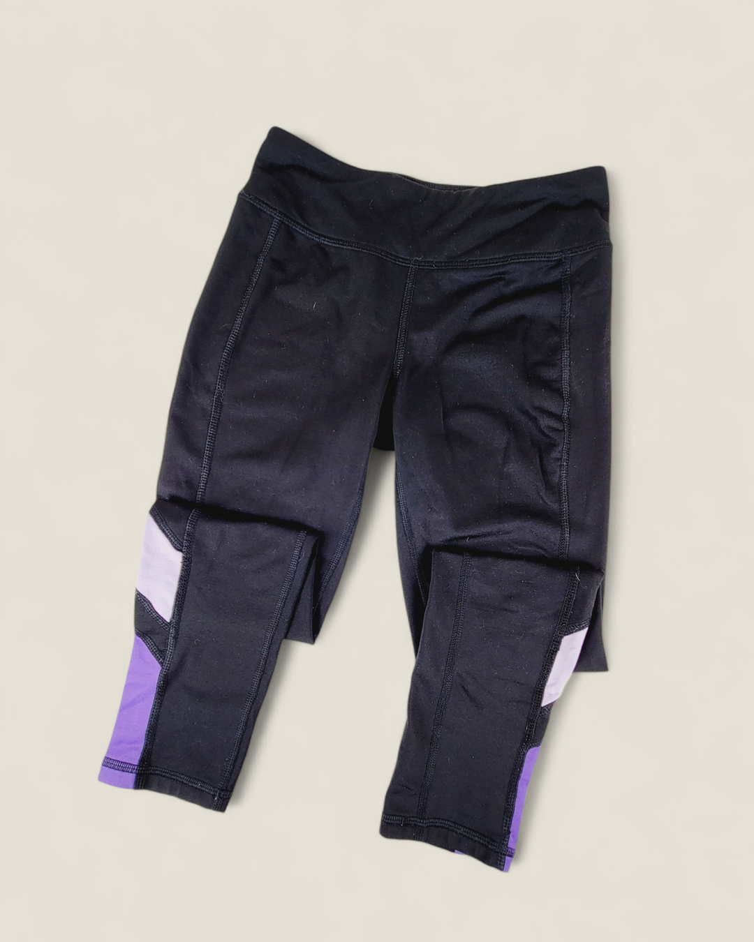 ATHLETIC WORKS BLACK & PURPLE LEGGINGS GIRLS 7-8Y PRE-LOVED