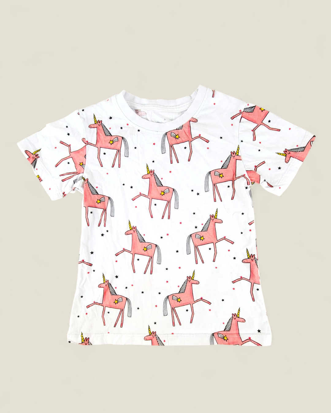 WHITE UNICORN TEE GIRLS APPROX 6Y PRE-LOVED