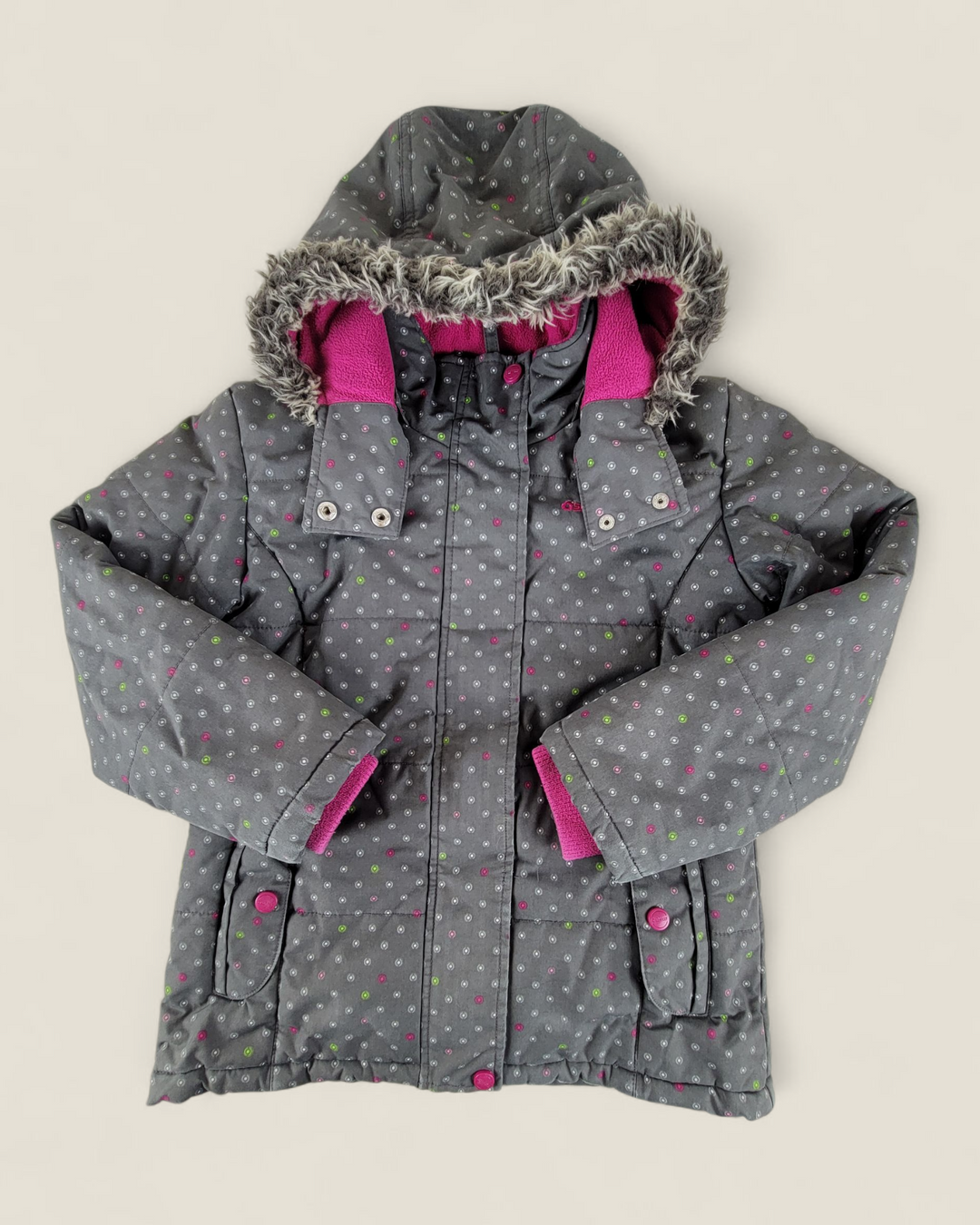 OSHKOSH GREY WITH DOTS WINTER COAT GIRLS 8Y PRE-LOVED