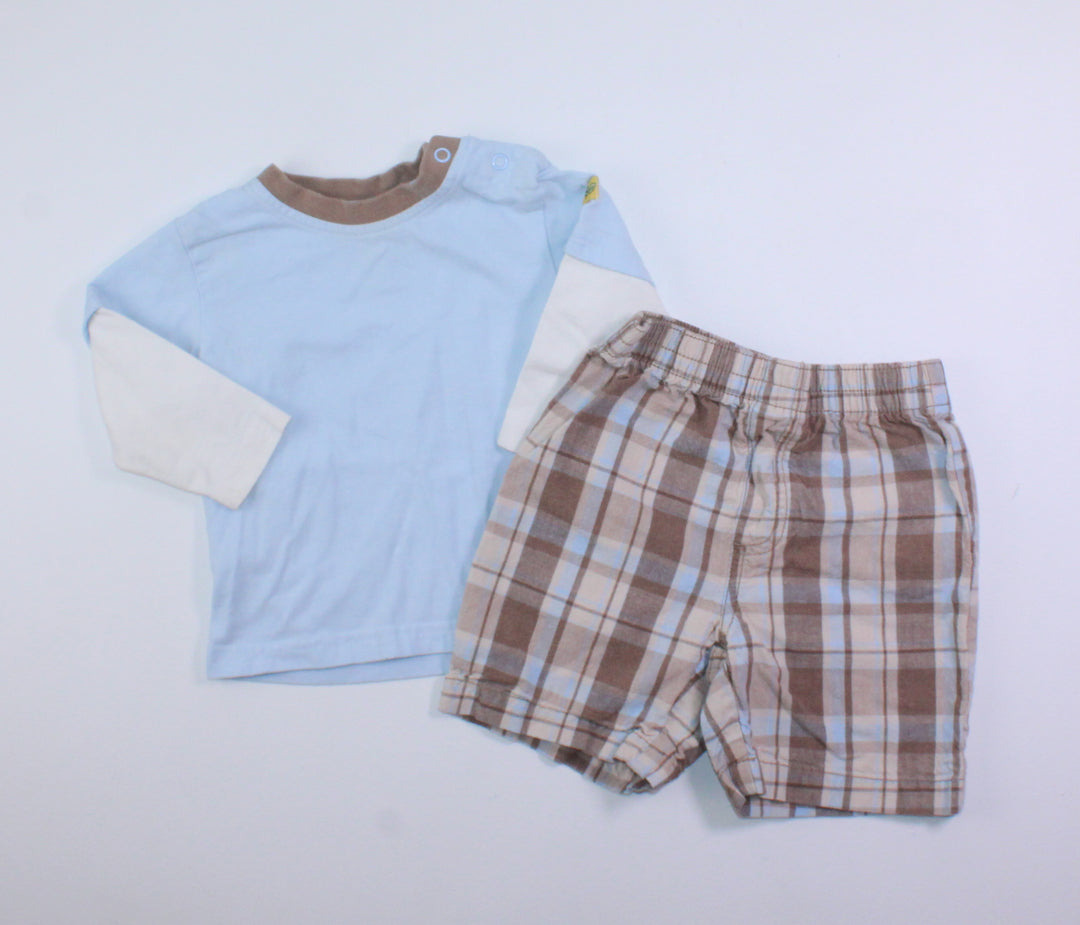 GEORGE BLUE TOP WITHPLAID SHORTS 6M PRE-LOVED