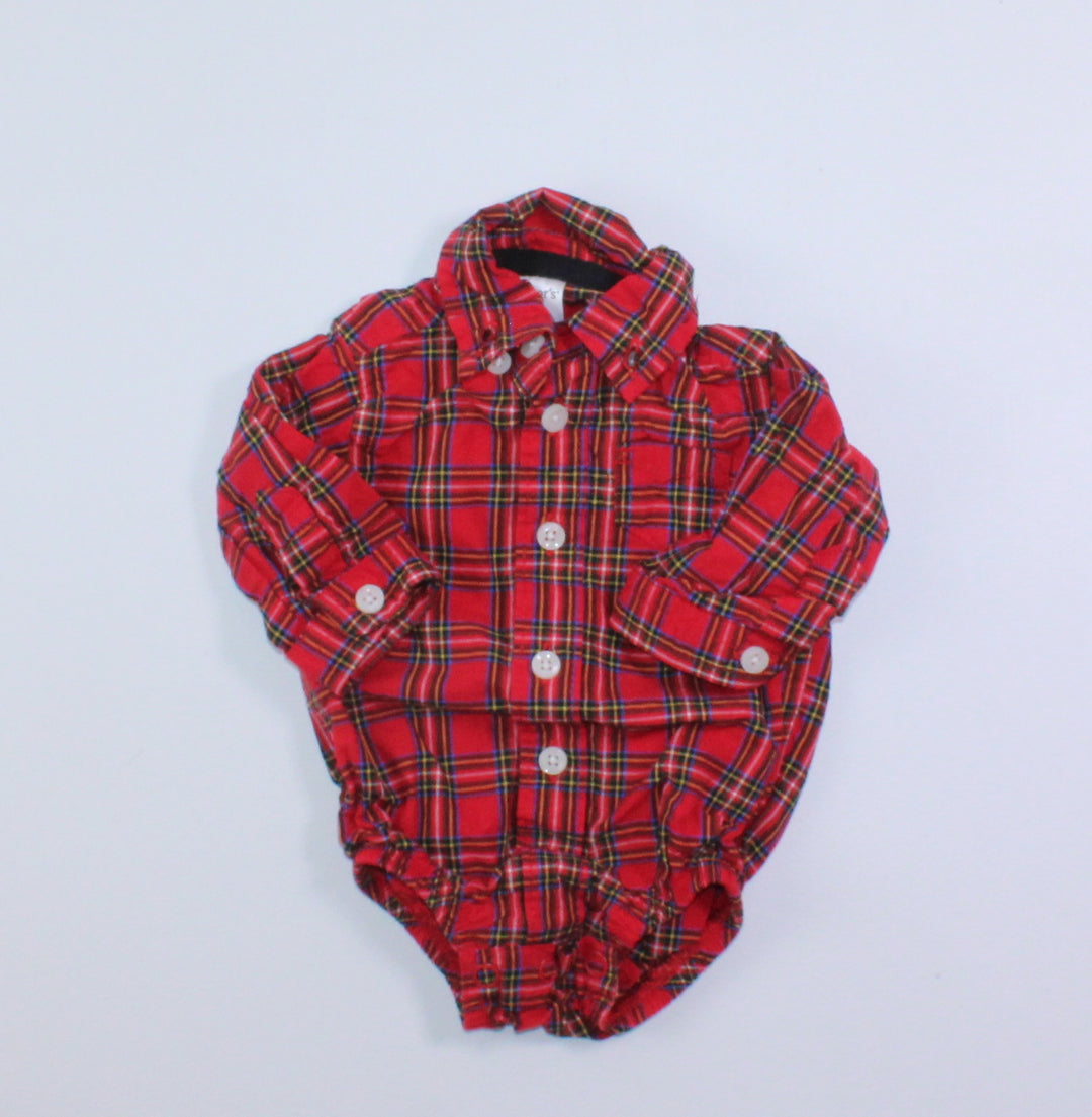 CARTERS RED PLAID ONESIE NB PRE-LOVED