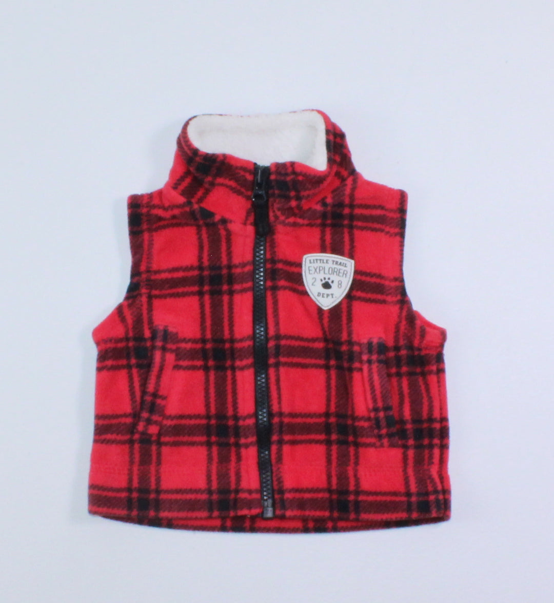 CARTERS RED PLAID VEST NB PRE-LOVED