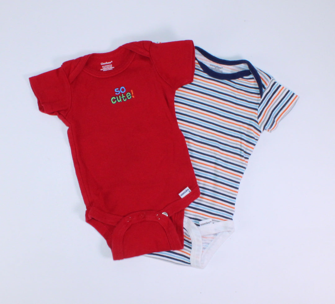 GERBER SO CUTE/STRIPED ONESIE 2 PK 3-6M PRE-LOVED