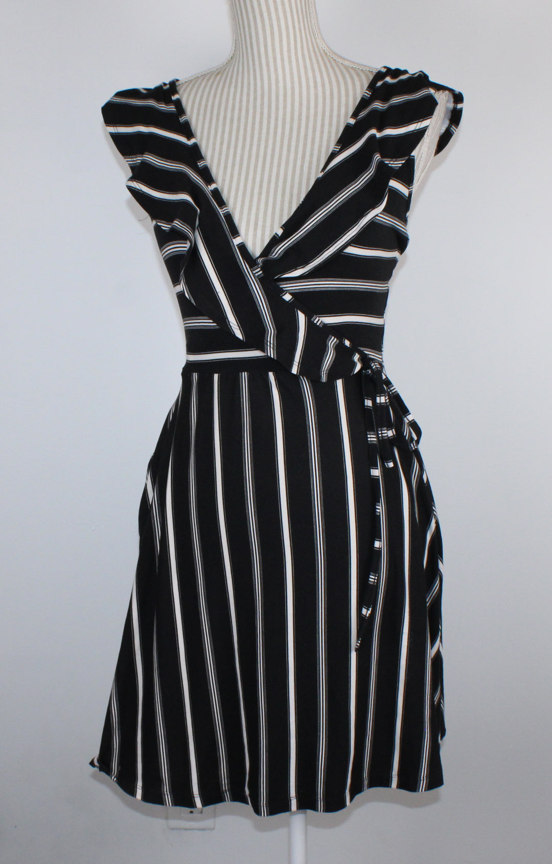 ARDENES BLACK STRIPED DRESS LADIES SMALL PRE-LOVED