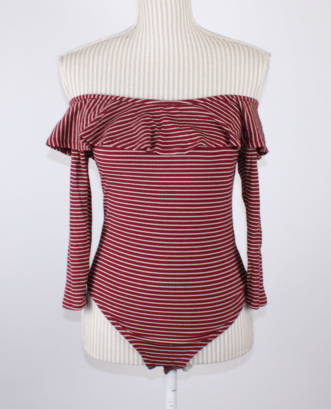 ARDENES MAROON STRIPED TOP LADIES LARGE PRE-LOVED