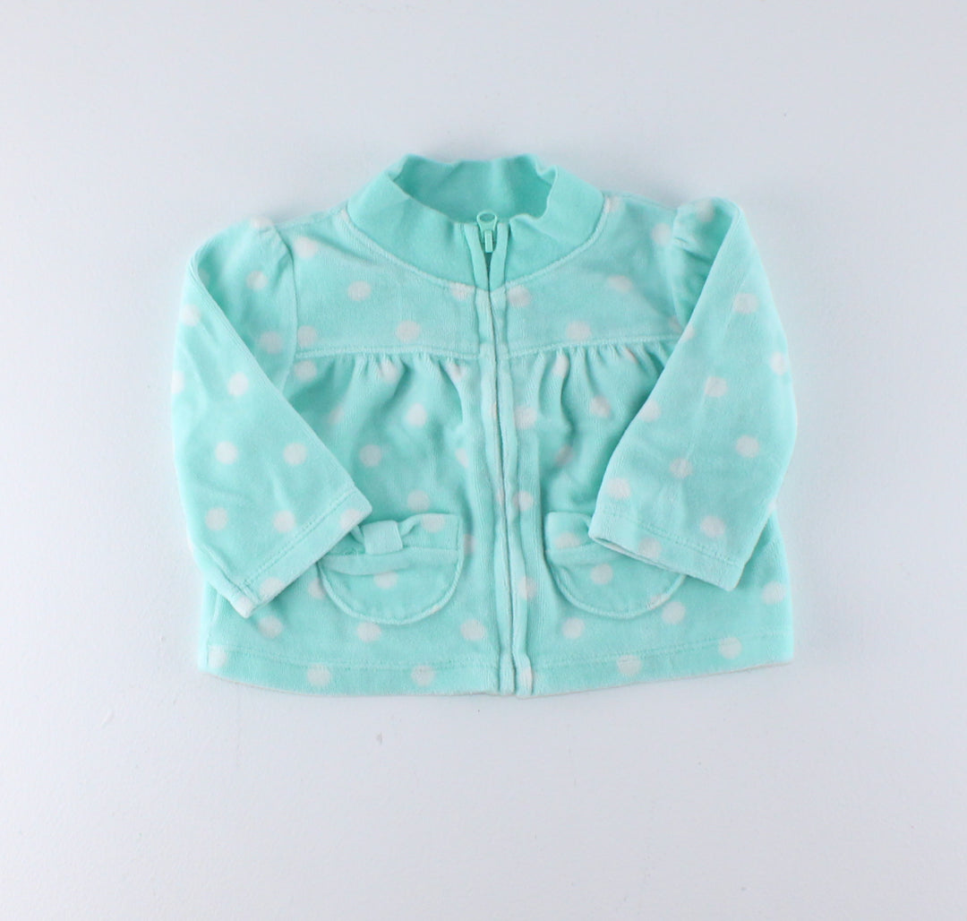 CHEROKEE TEAL VELOUR POLKA DOT SWEATER 0-3M PRE-LOVED