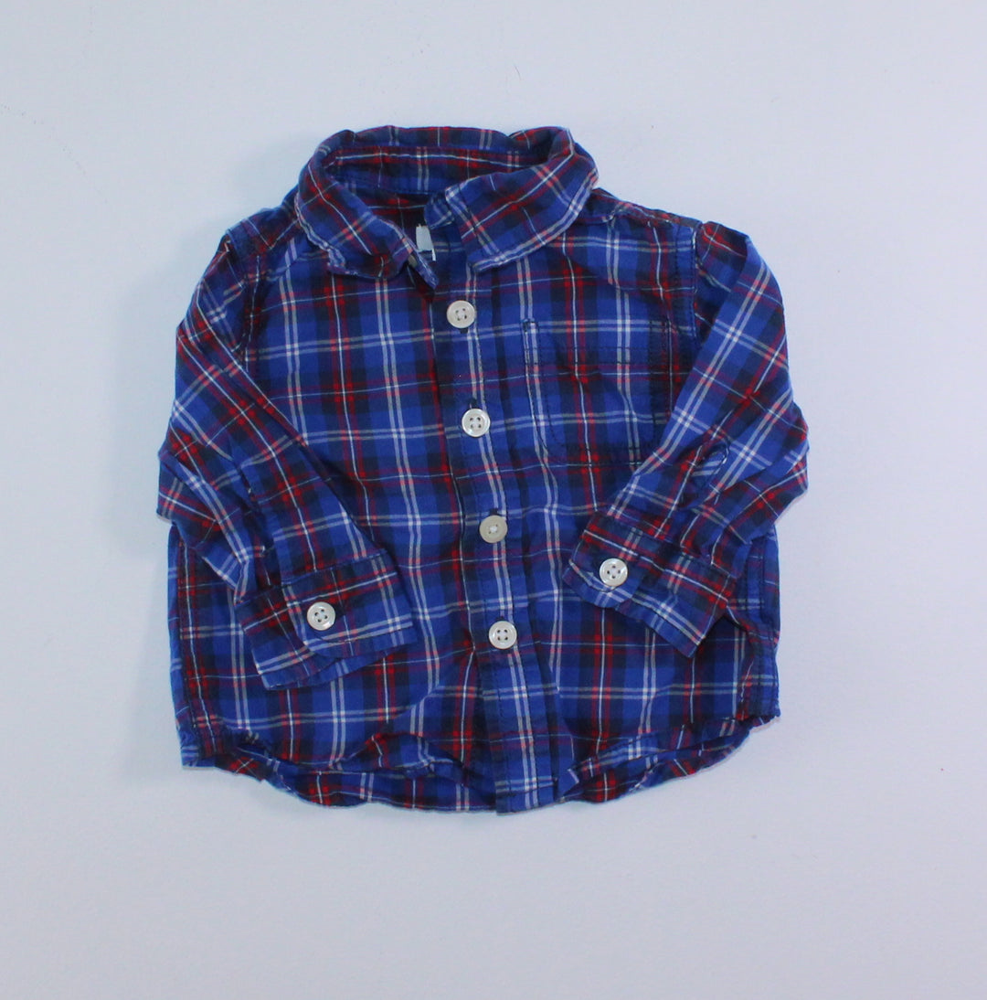 JOE FRESH PLAID TOP BLUE 3-6M PRE-LOVED