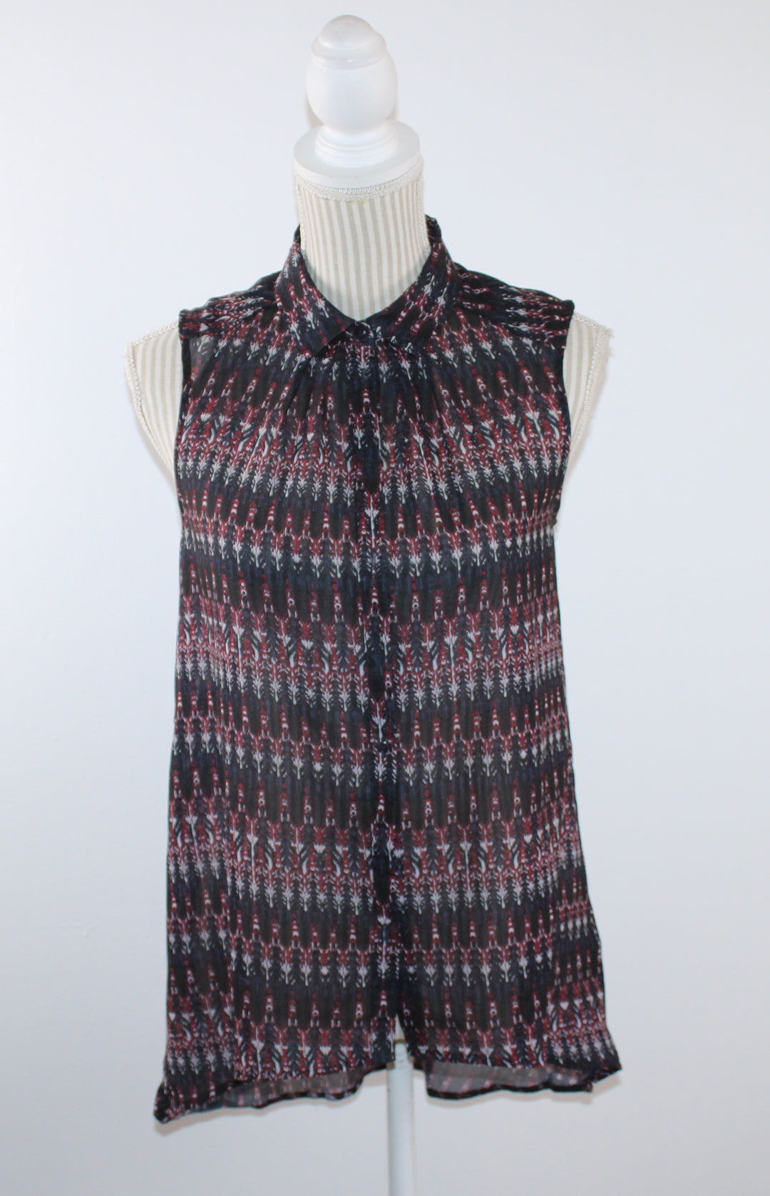 H&M BLACK PATTERNED SLEEVELESS BLOUSE LADIES SMALL PRE-LOVED