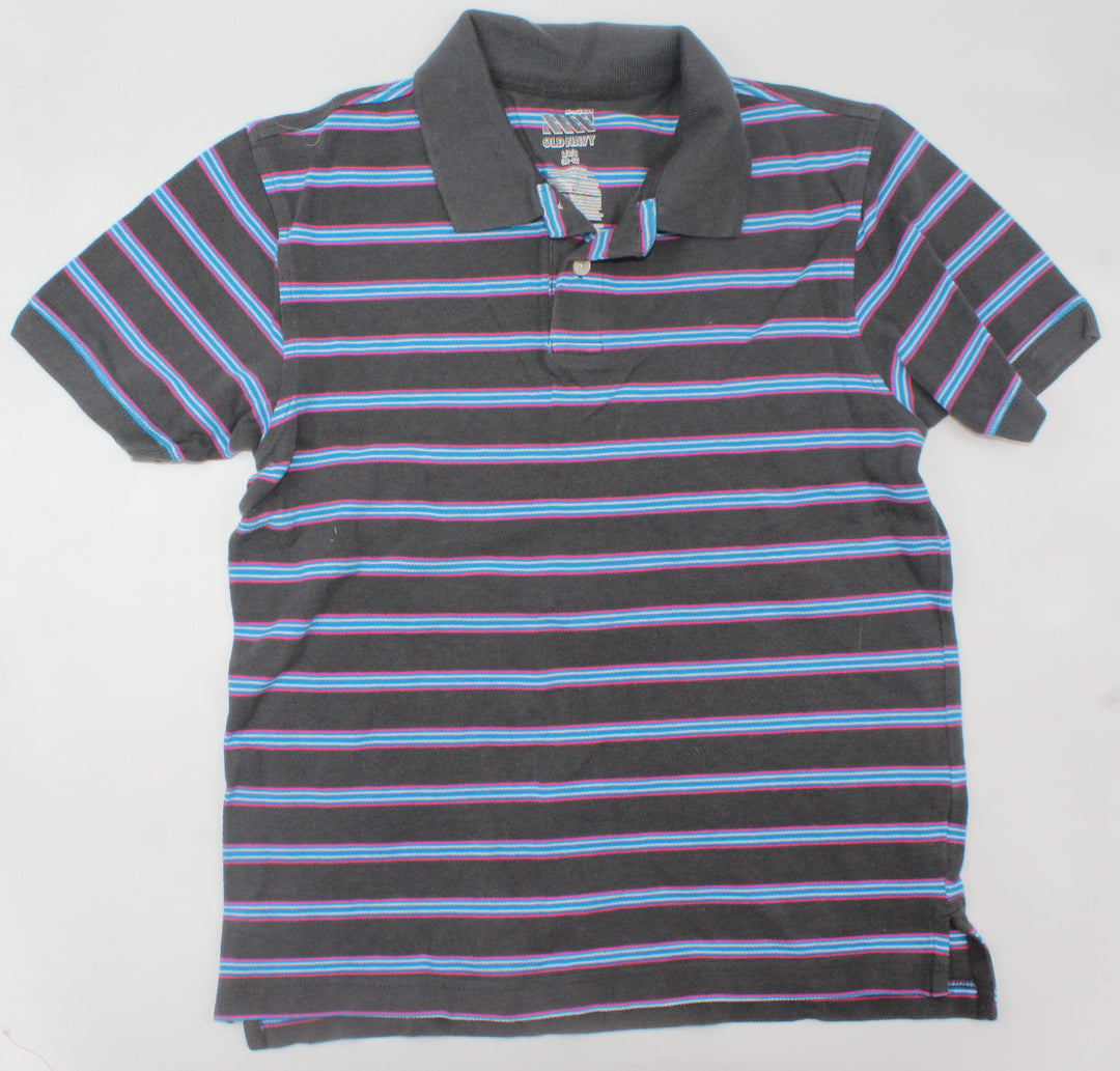 OLD NAVY GREY/BLUE STRIPED GOLF SHIRT 10-12Y PRE-LOVED