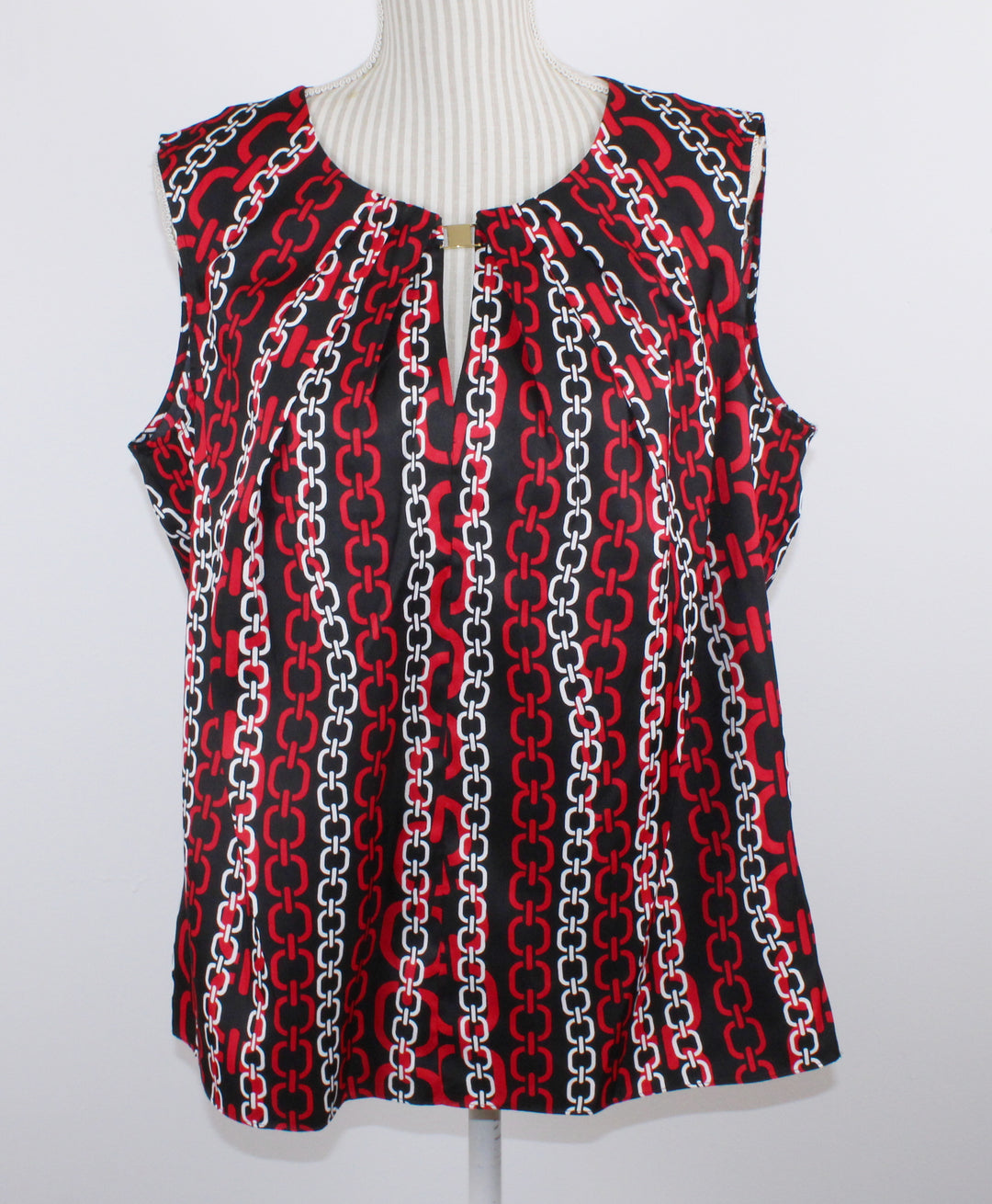 JONES NY RED CHAINLINK BLOUSE LADIES SIZE 14 PRE-LOVED