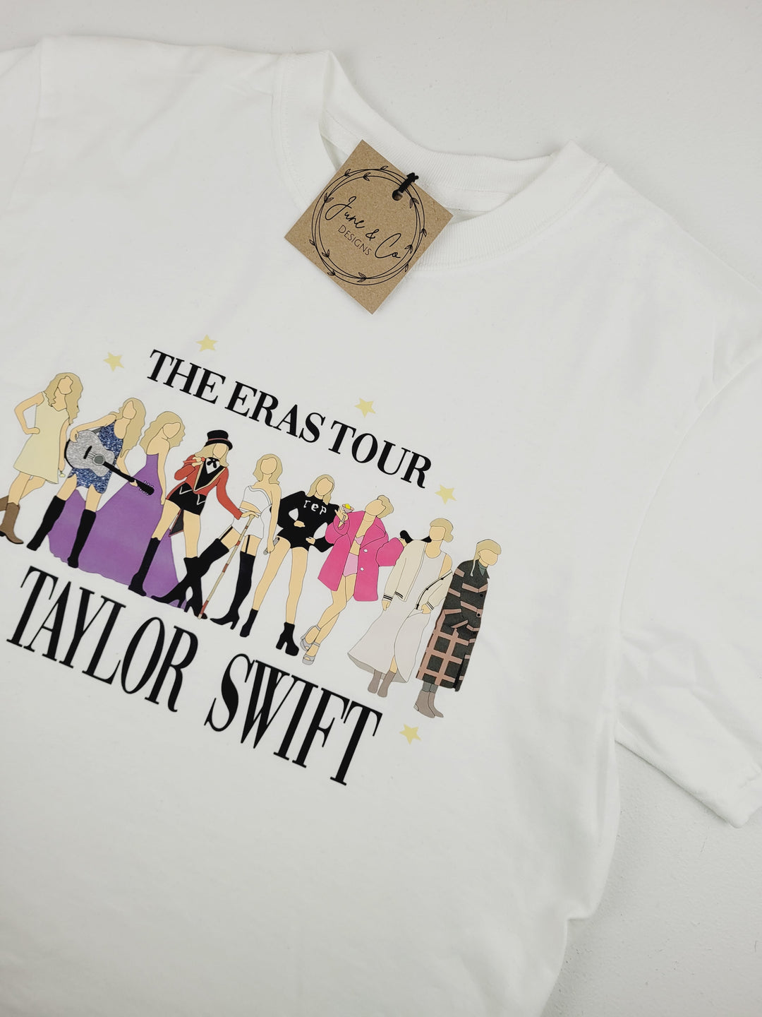 June & Co Designs, The Eras Tour Taylor Swift White T-Shirt
