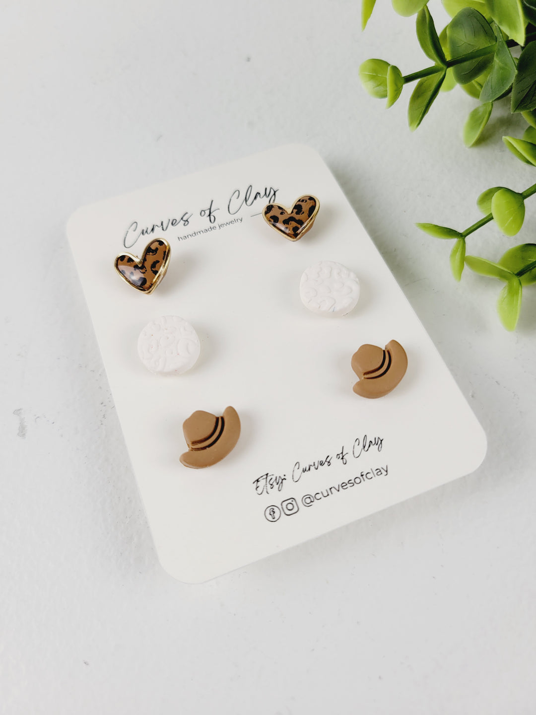 Curves of Clay, Valentine & Love Inspired Stud Earrings 3 Pack