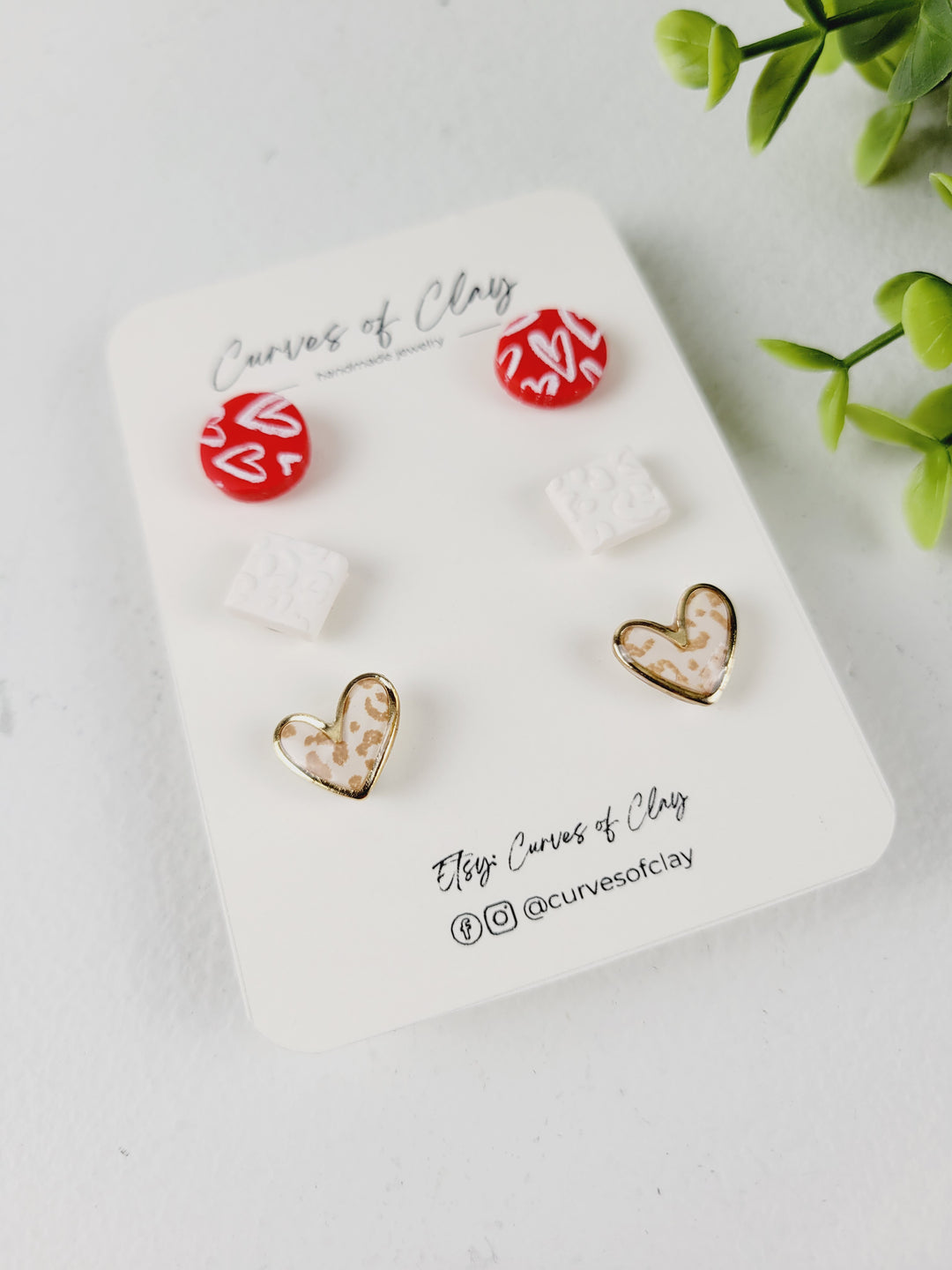 Curves of Clay, Valentine & Love Inspired Stud Earrings 3 Pack