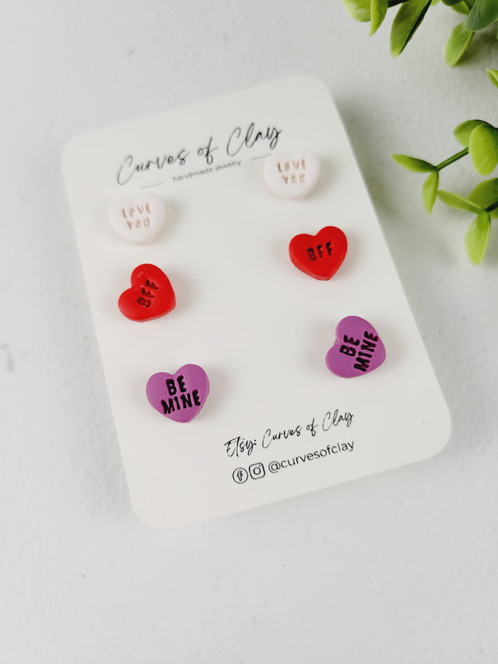 Curves of Clay, Valentine & Love Inspired Stud Earrings 3 Pack