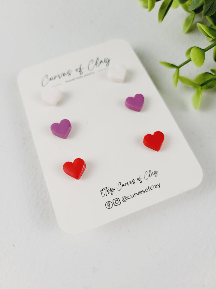 Curves of Clay, Valentine & Love Inspired Stud Earrings 3 Pack