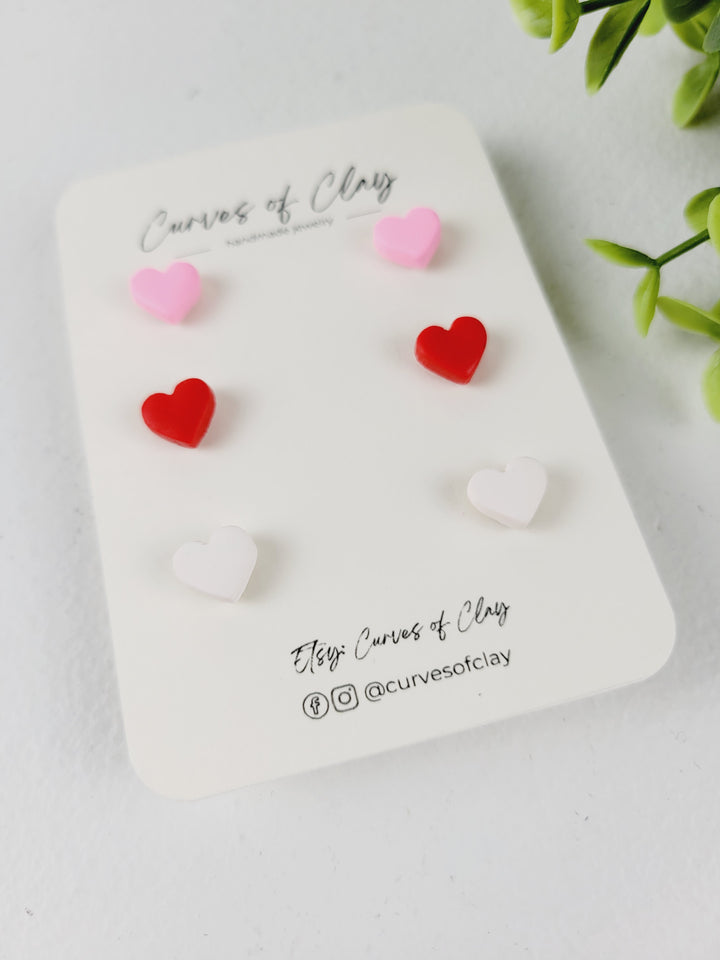 Curves of Clay, Valentine & Love Inspired Stud Earrings 3 Pack