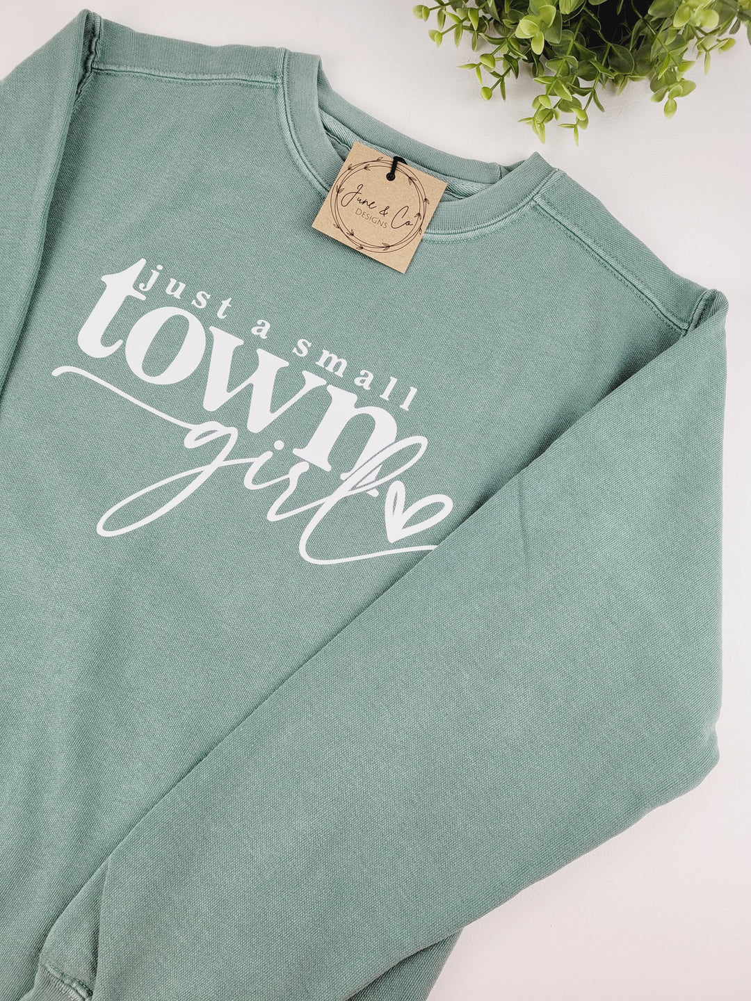June & Co Designs, Just A Small Town Girl Sage Premium Comfort Crewneck Sweaters