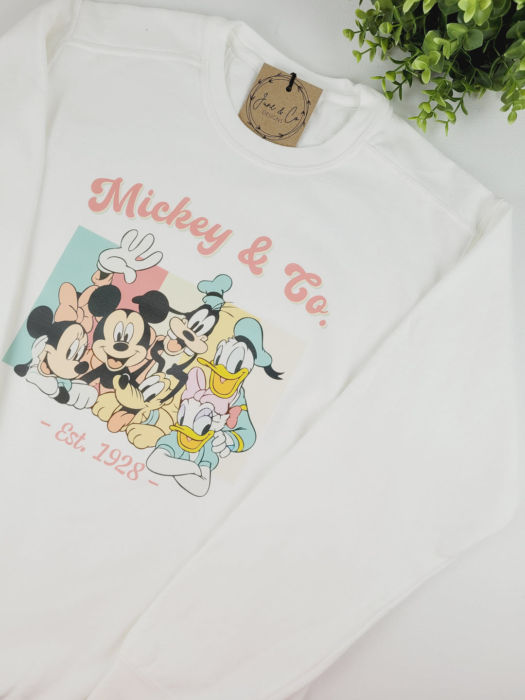 June & Co Designs, Mickey & Friends White Premium Comfort Crewneck Sweaters