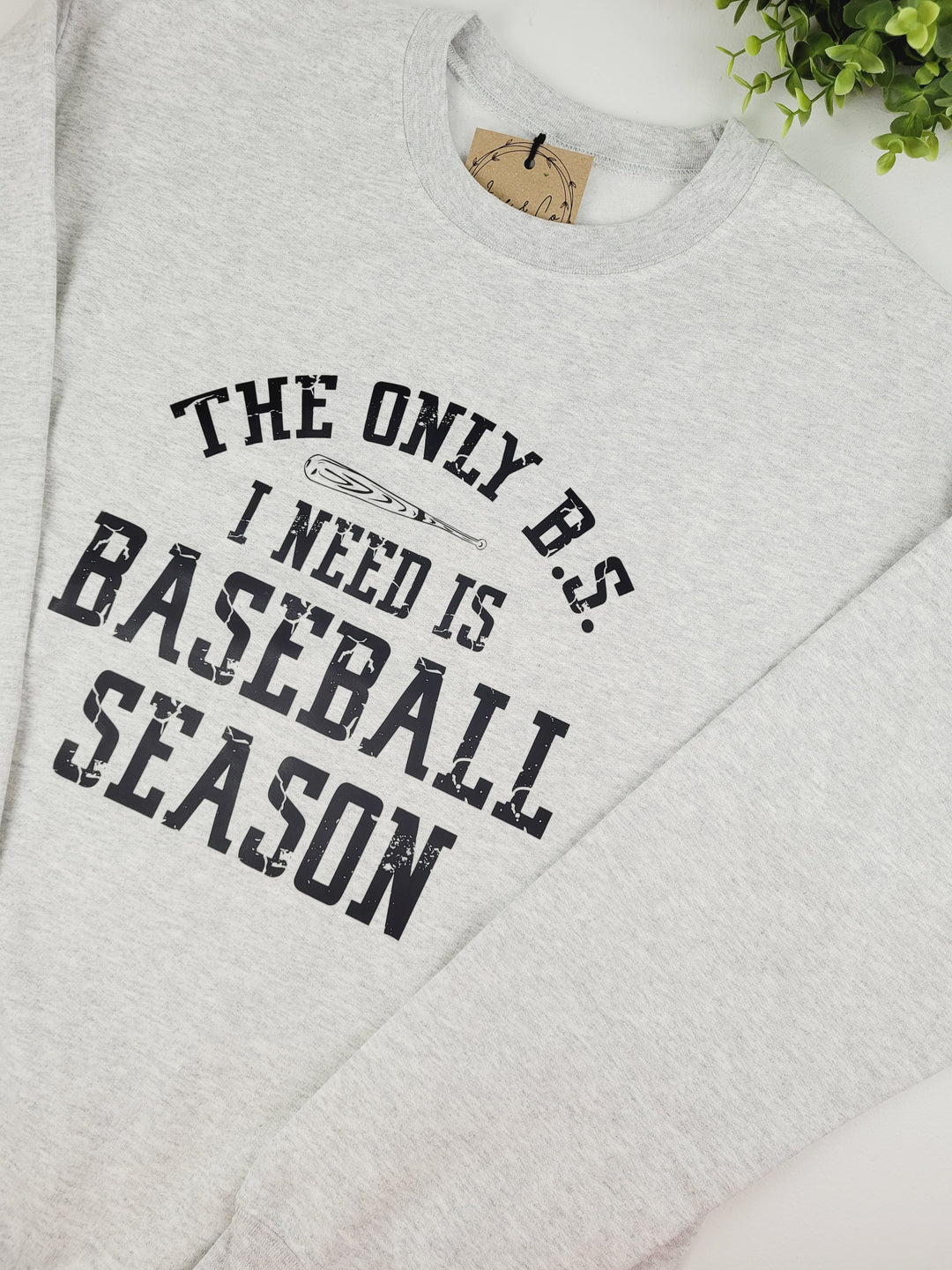 June & Co Designs, The Only B.S. I Need Is Baseball Season Grey Crewneck Sweaters