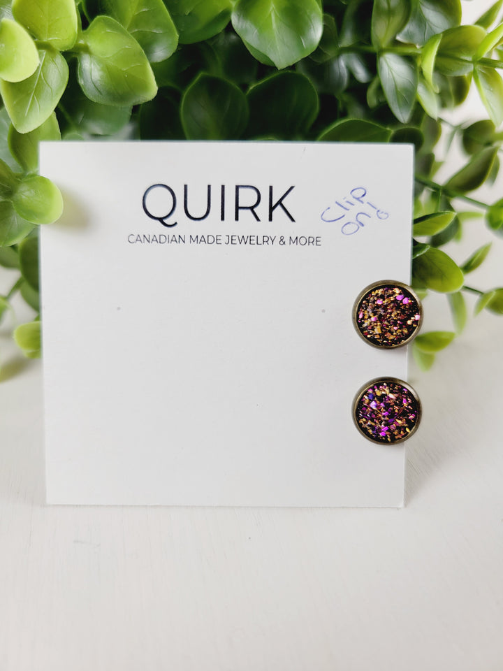 Quirk Handmade Jewelry, Glitter & Druzy Stud Earrings