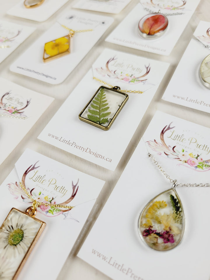 Little Pretty Designs, Pressed Flower Necklaces, Assorted Framed