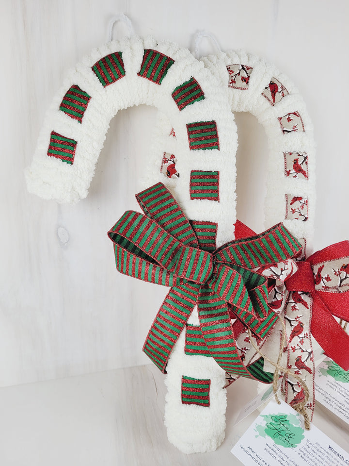 You & Home, Yarn & Ribbon Candy Cane Wreaths